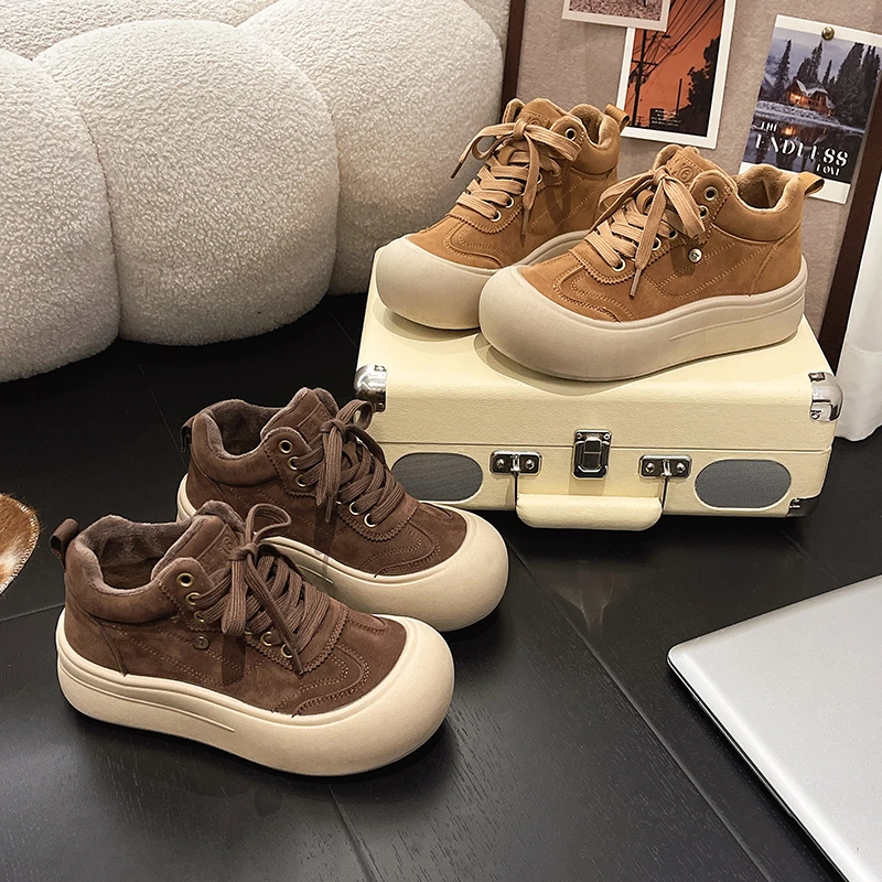 加绒高帮鞋女2025冬季新款厚底百搭休闲脏脏运动板鞋加厚保暖棉鞋
