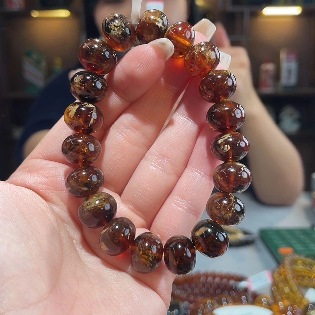 琥珀未镶嵌手链13m血蜡花