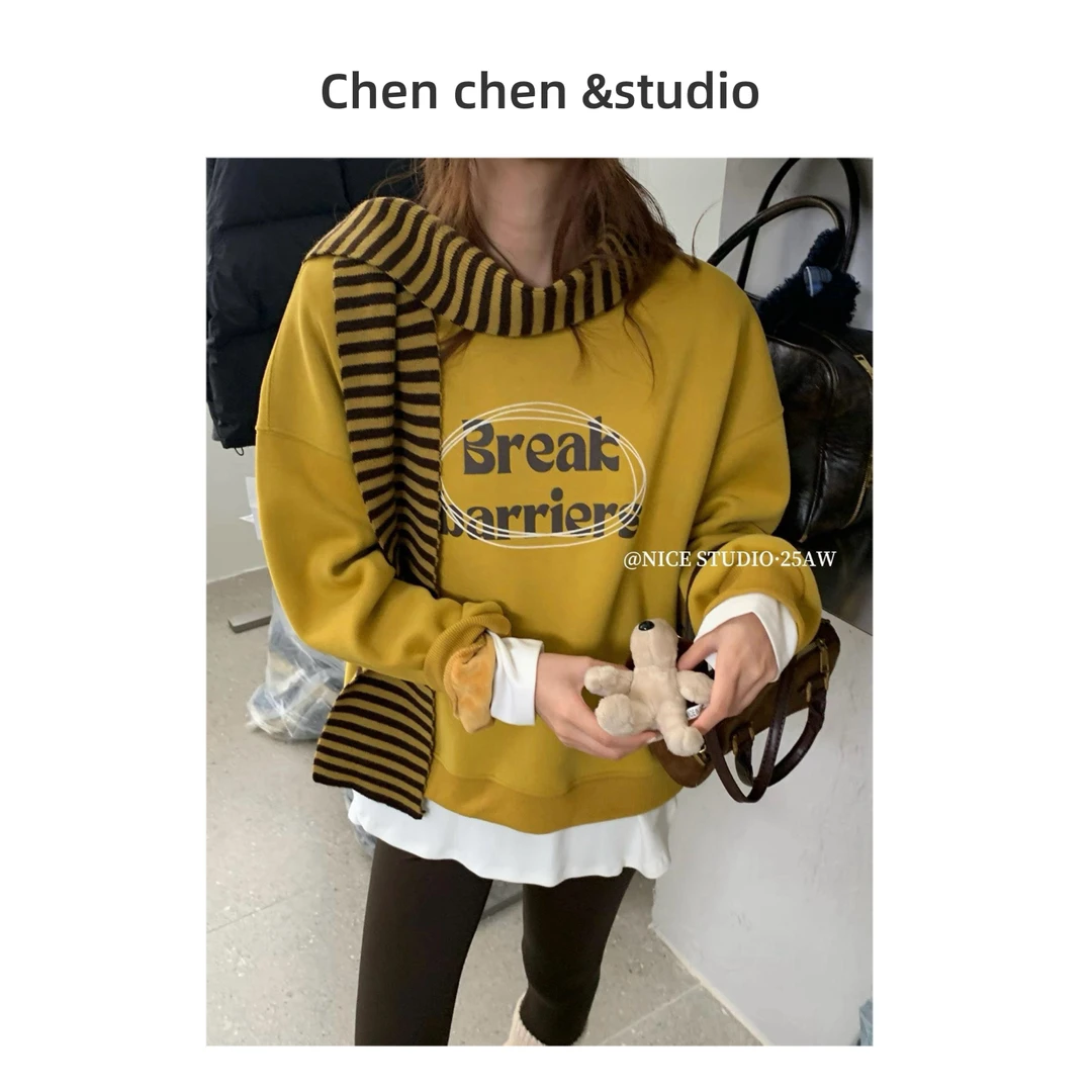 【带披肩帽子加绒卫衣印花】女连帽针织网红休闲印花百搭显瘦卫衣