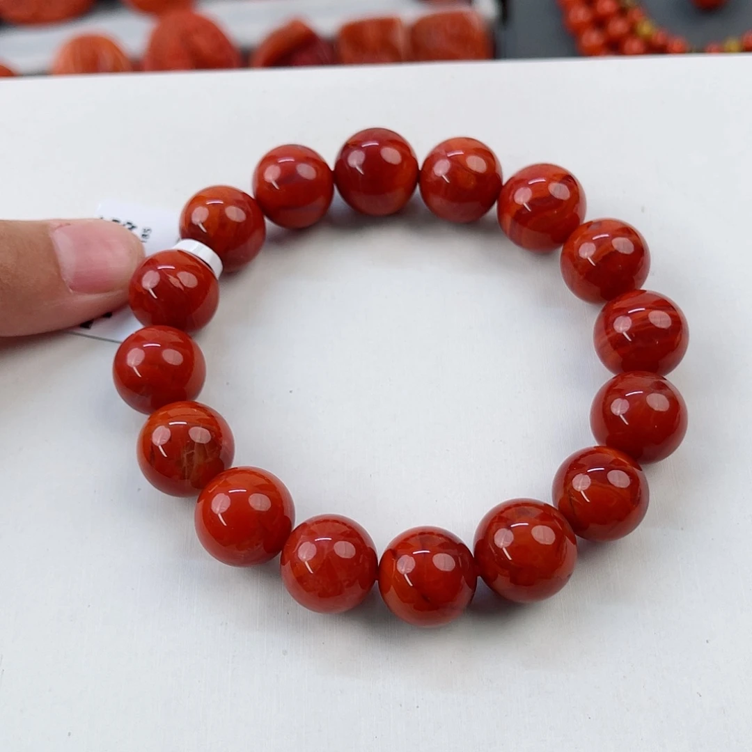 手串未镶嵌南红玛瑙瓦西锦红圆珠单圈13mm