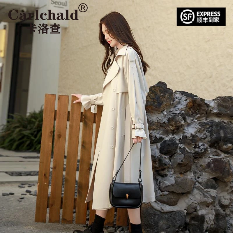 CARLCHALD垂感风衣显瘦女2025新款春薄款气质轻奢中长版时尚韩版