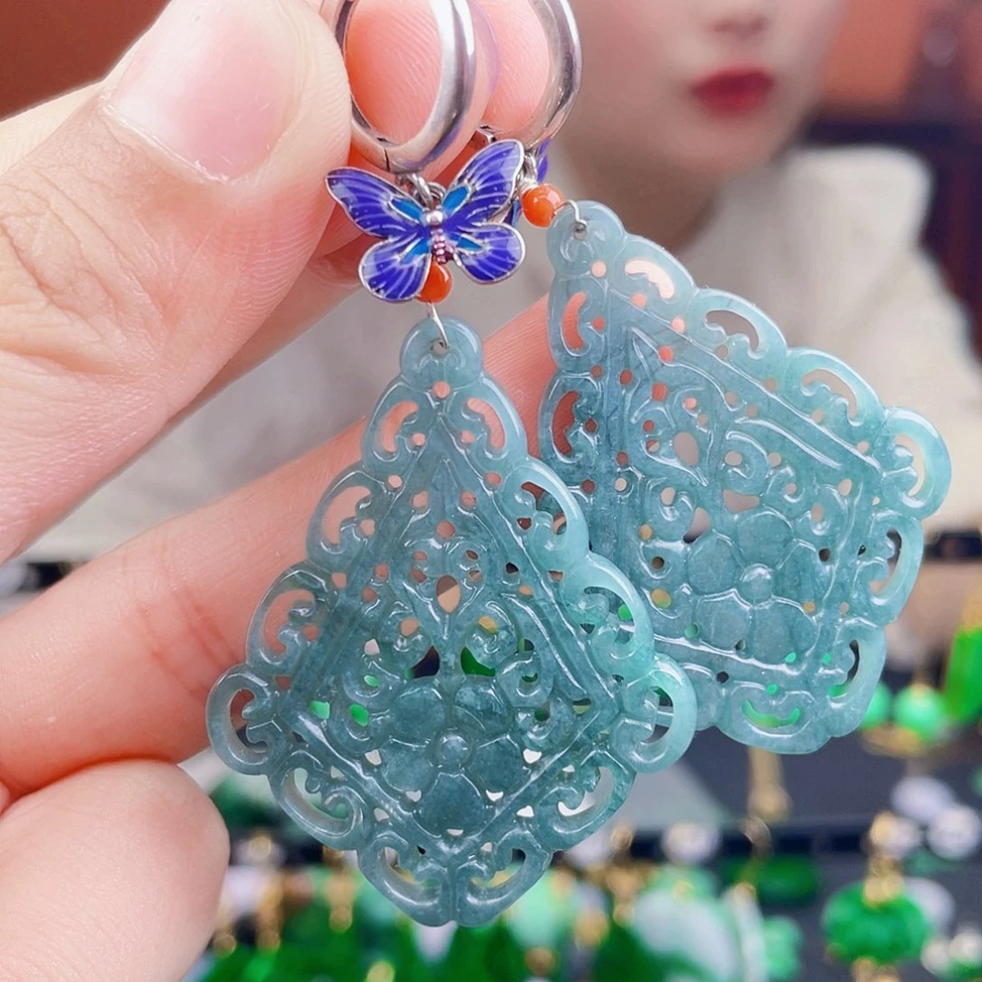 翡翠银S925镶嵌耳饰饰品