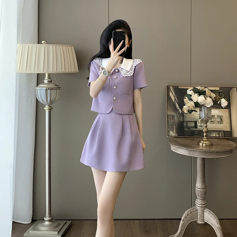 法式烂漫半身裙套装千金风夏季清爽感时尚显高短裙小个子穿搭女