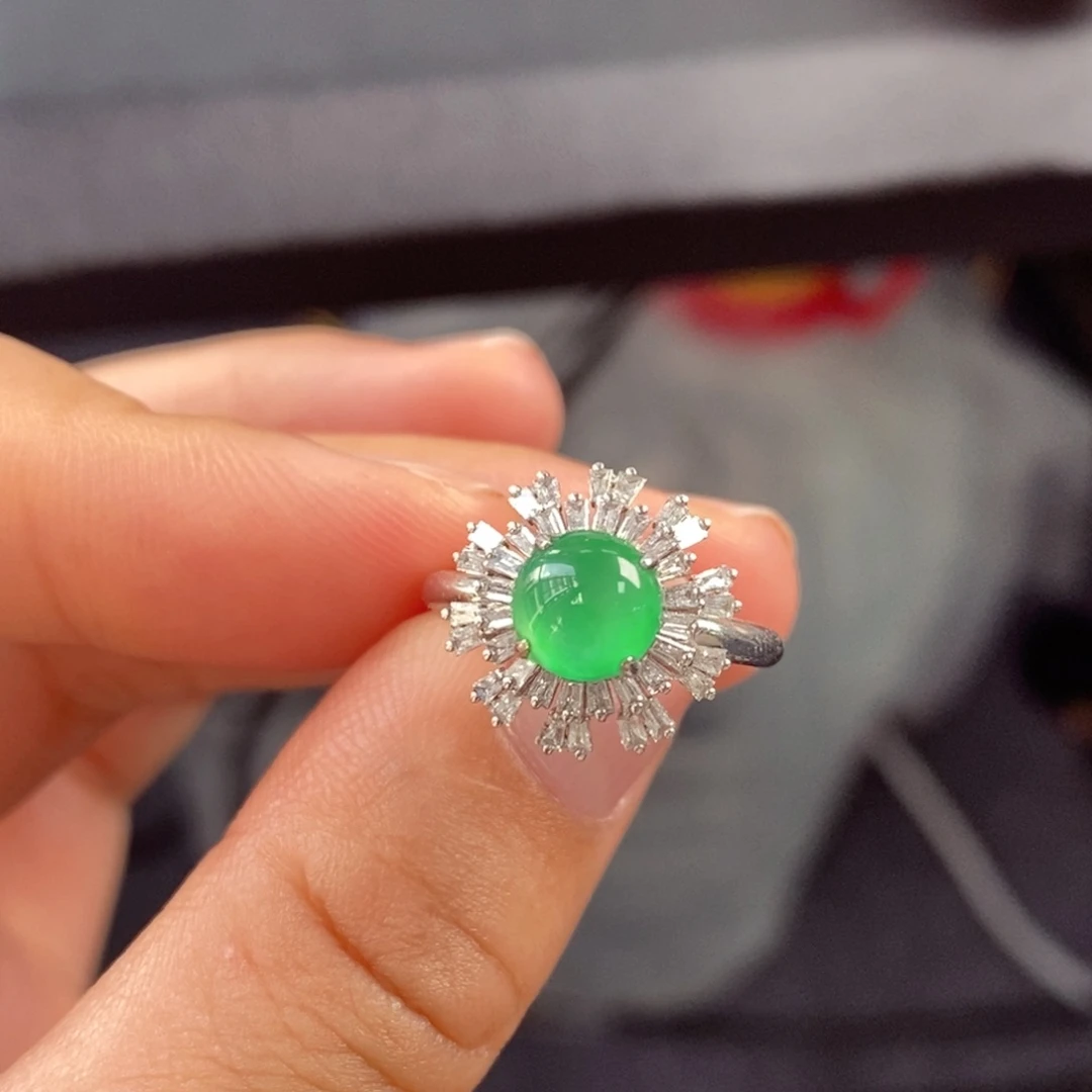 18K金镶嵌戒指翡翠JD翡翠a货戒指