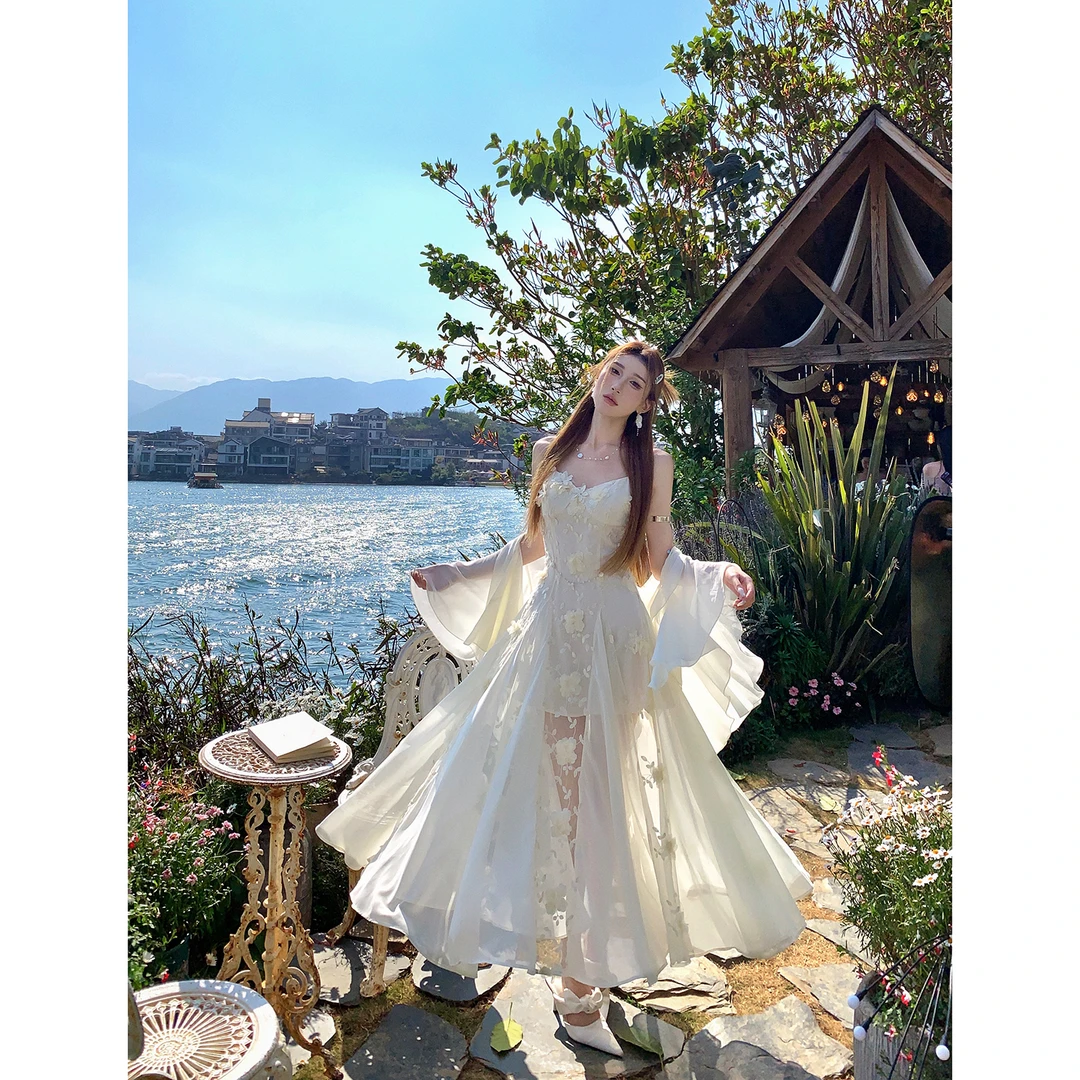 DREAM SEVEN77设计感显瘦仙气吊带连衣裙长款裙子QL96816+QL97034