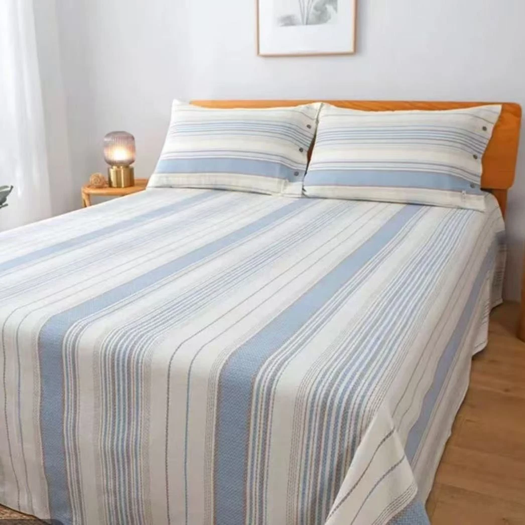 百年鲁纺/非遗/色织提花/纯棉老粗布/软凉席-三件套-彩条