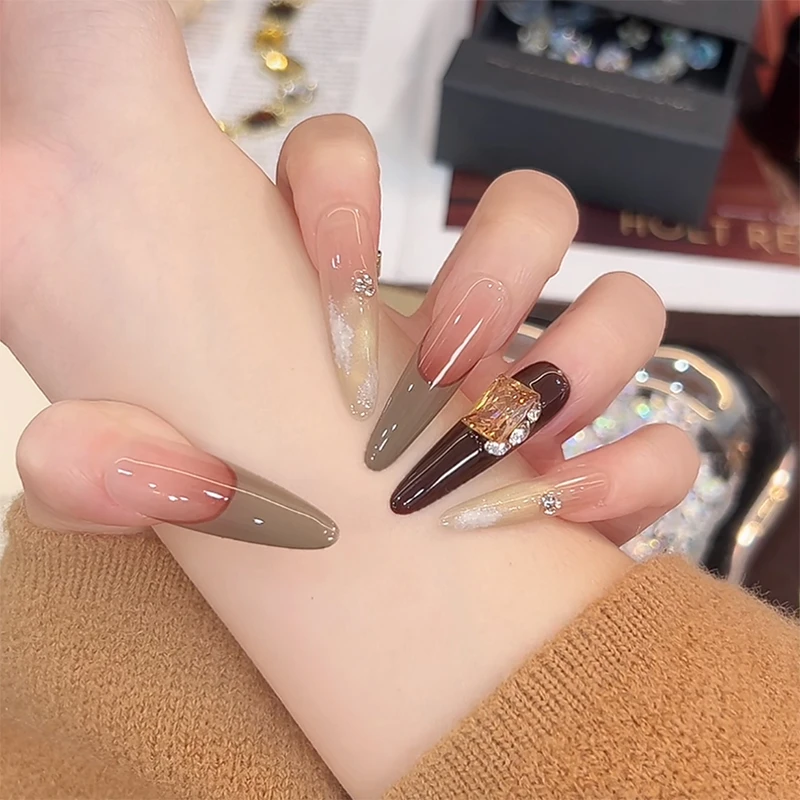 【 秋日余温】抒雅手工穿戴甲纯欲气质指尖渐变淡雅高级指甲贴