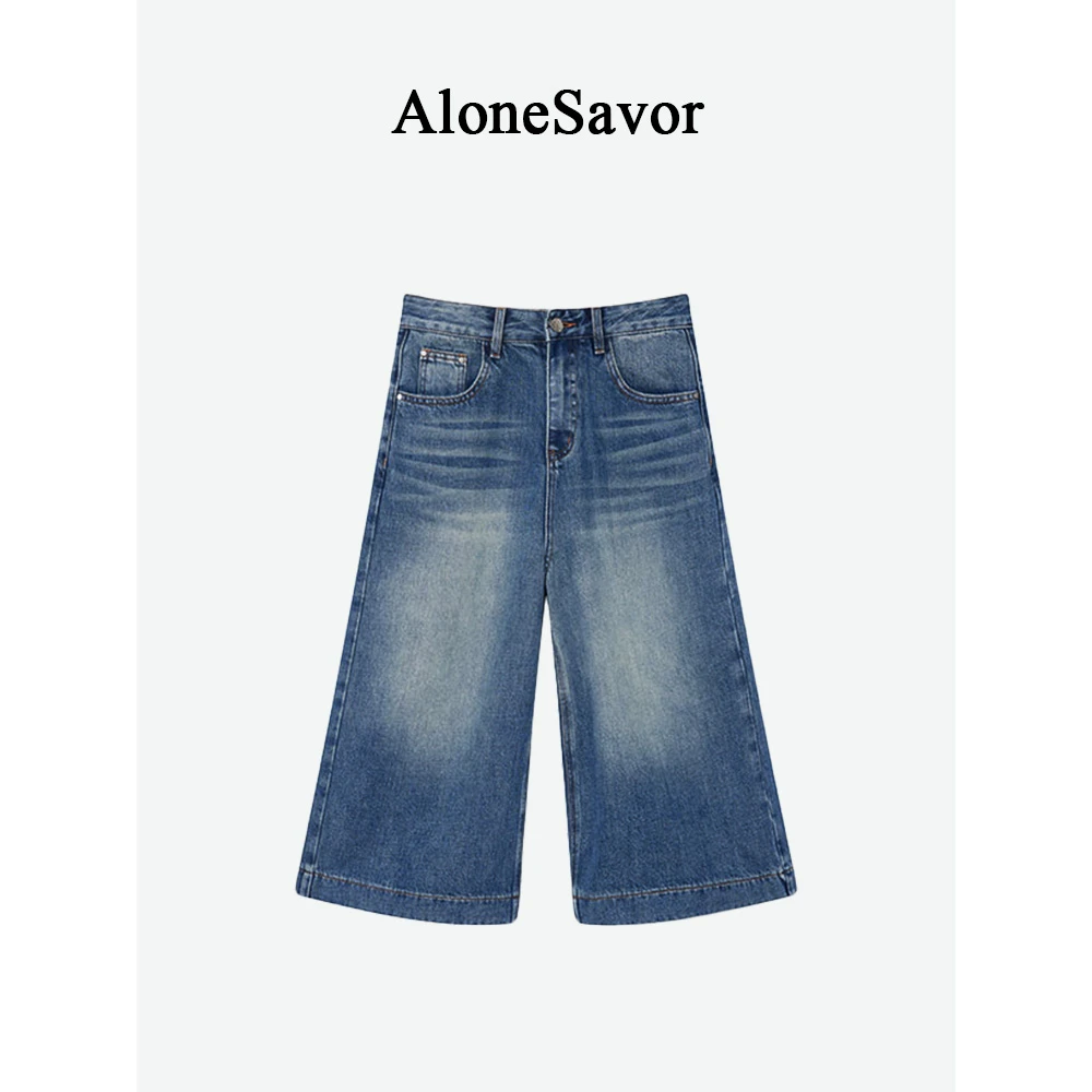 【ALONESAVOR】美式复古高腰七分牛仔裤X169