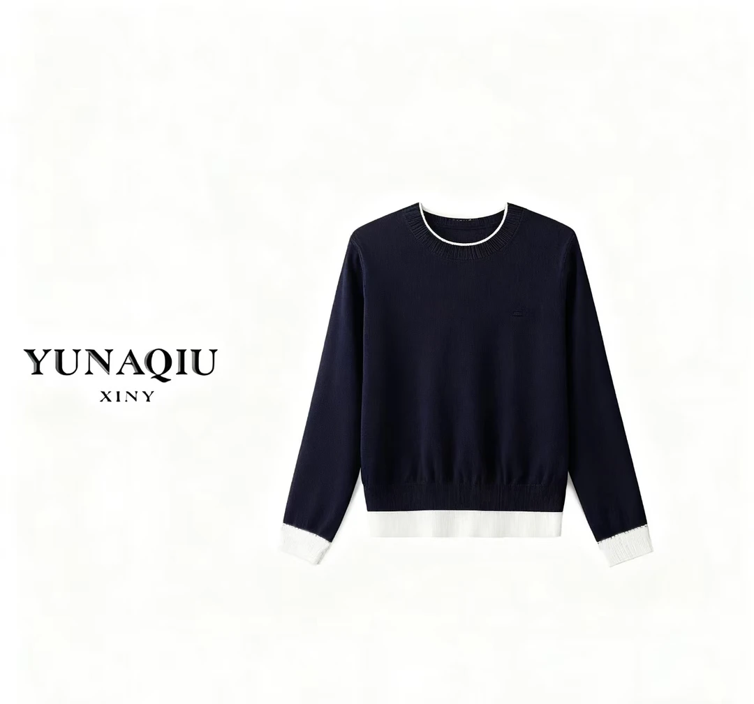 七七推荐-早秋针织圆领“莱赛尔”假两件针织套头百搭打底长袖-8189