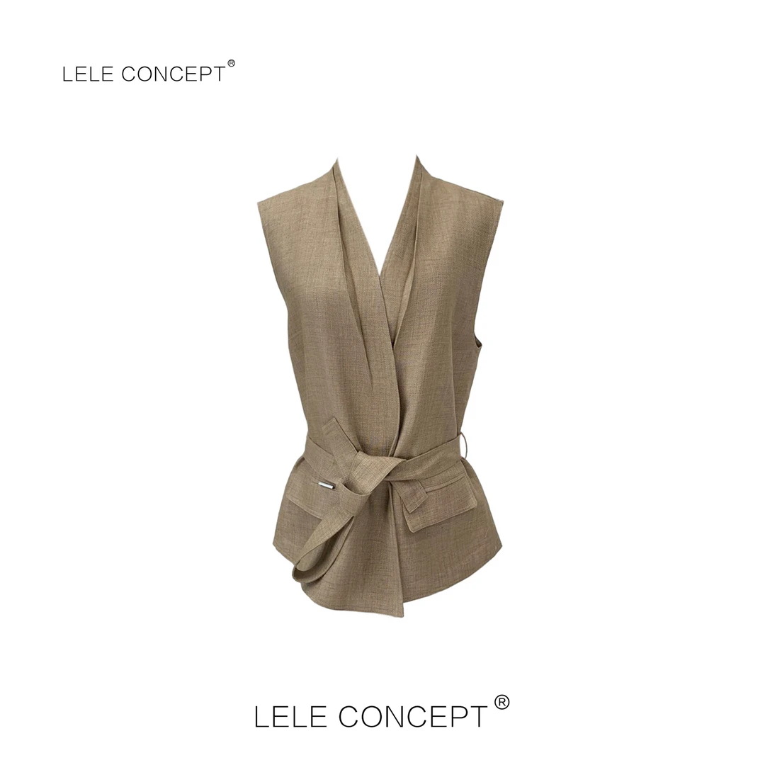 LELE CONCEPT丨【精选推荐】气质款无领腰带麻马甲S0811