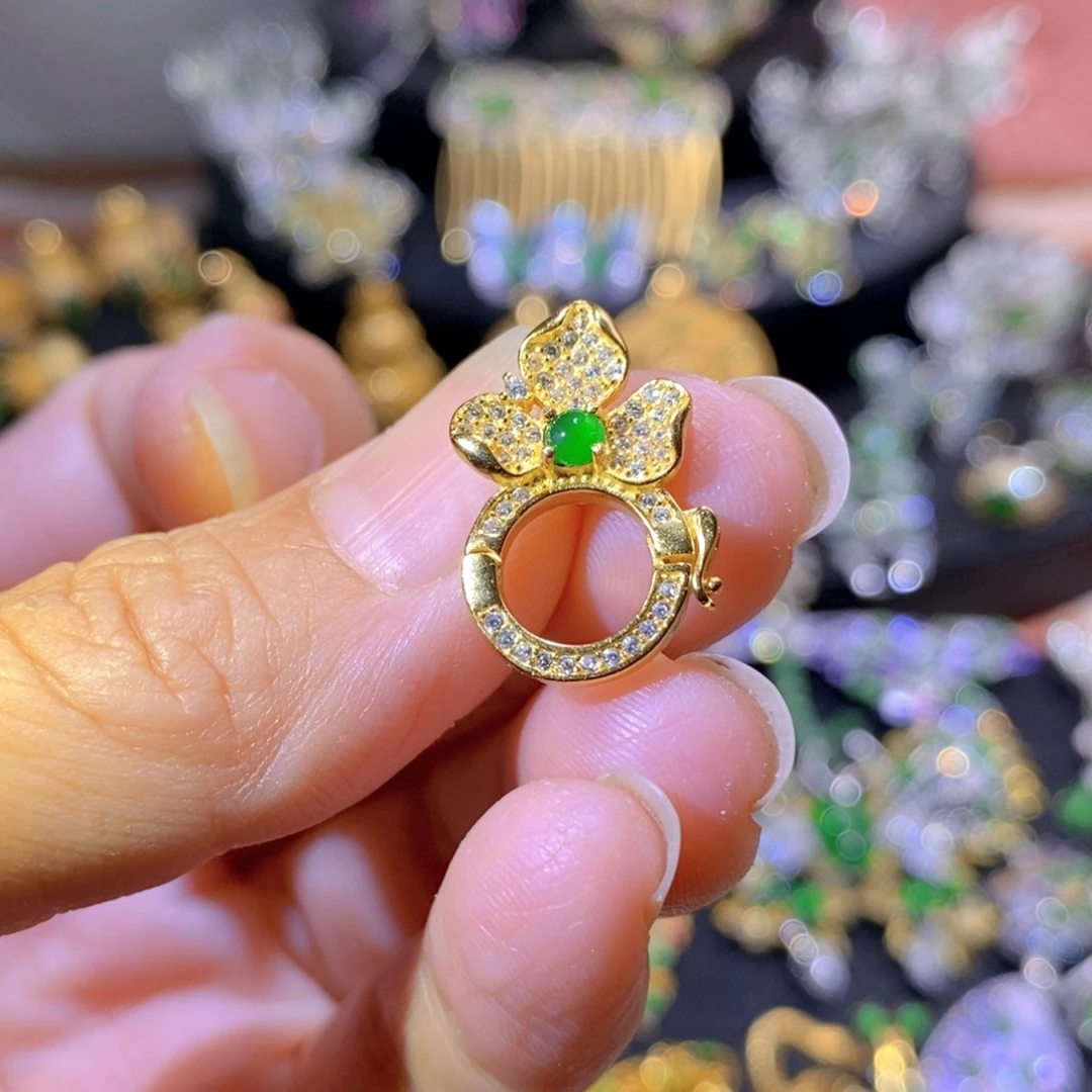 吊坠(不含链)银S925镶嵌翡翠