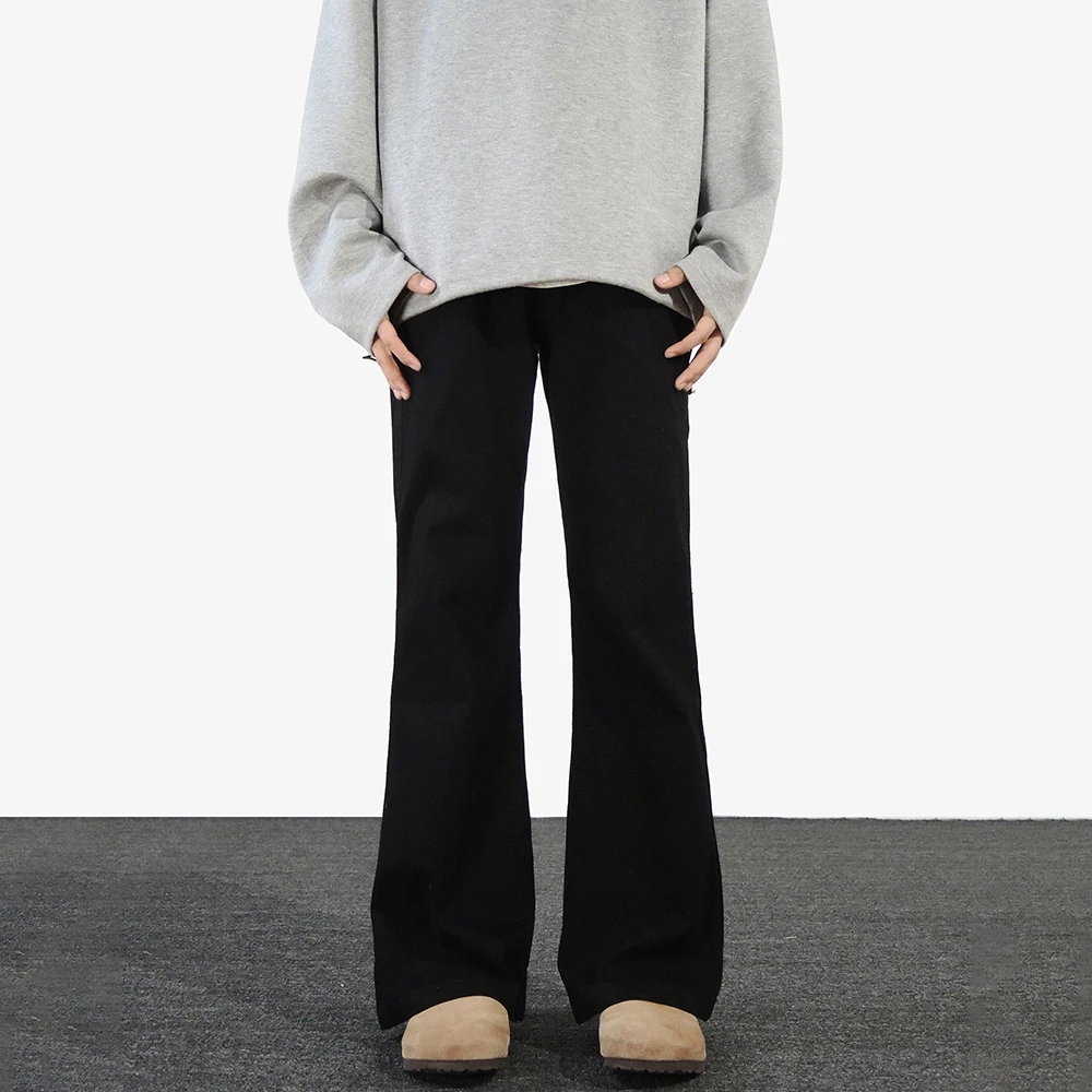 cleanfit黑色弯刀微喇牛仔裤男bootcut修身弹力男款长裤子微喇裤