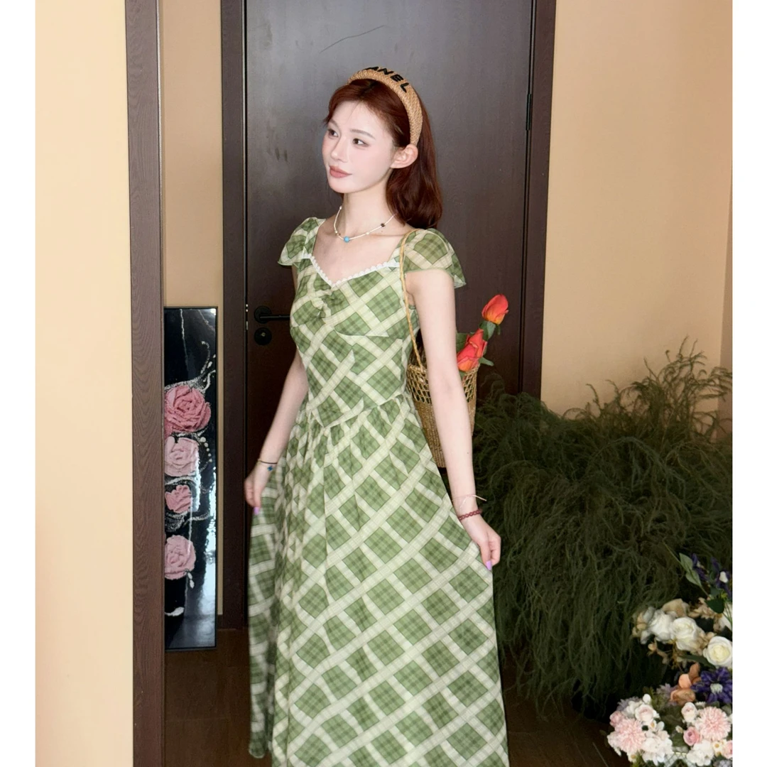 1【森铃】只有小个子收腰气质美静绿色显瘦连衣裙裙子轻奢XMZH7742