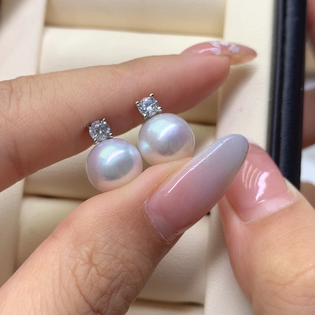 银S925镶嵌淡水珍珠耳饰