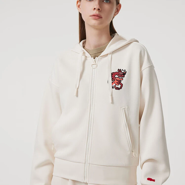 LACOSTE法国鳄鱼龙年新春系列女装红色休闲流连帽卫衣外套SF3941