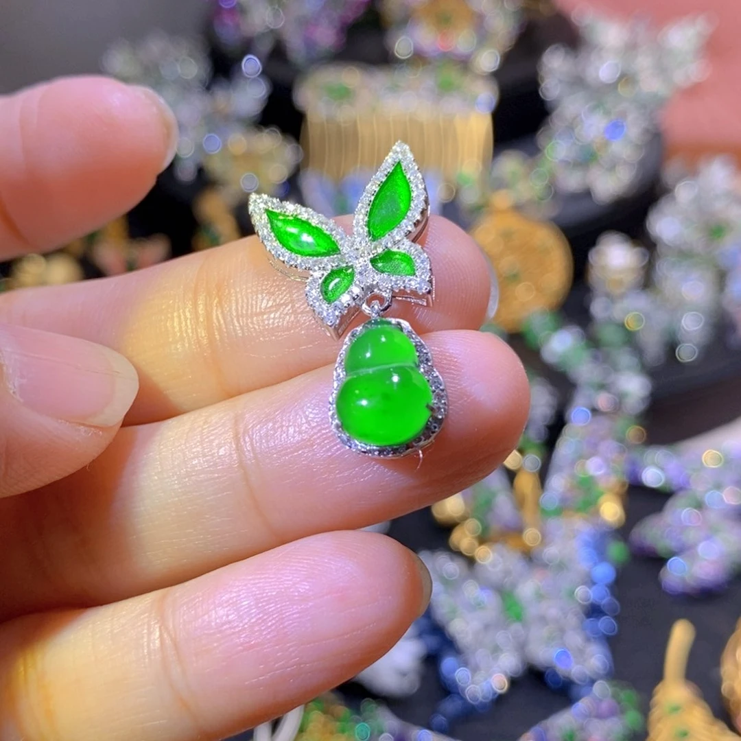 吊坠(不含链)银S925镶嵌翡翠