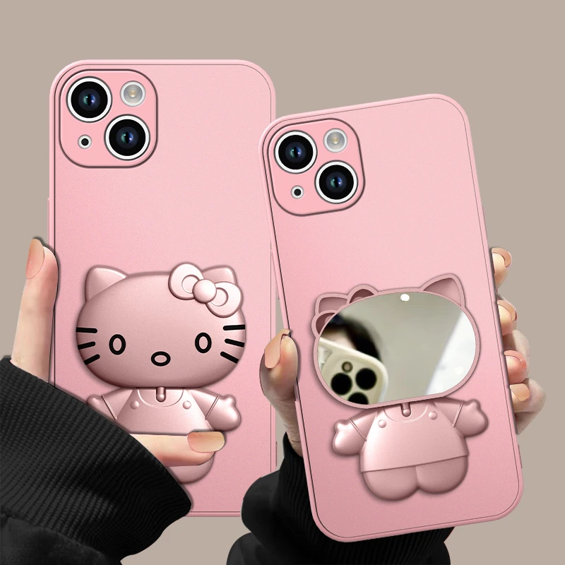 适用于苹果/华为/vivo/oppo/小米金属漆玫瑰粉猫咪支架创意手机壳