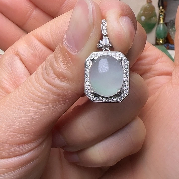 石英质玉银S925镀金镶嵌吊坠(不含链)