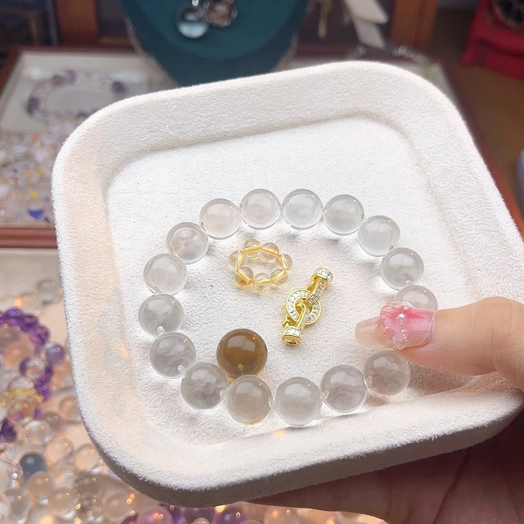 水晶手串未镶嵌12mm白水➕黄水和跑环