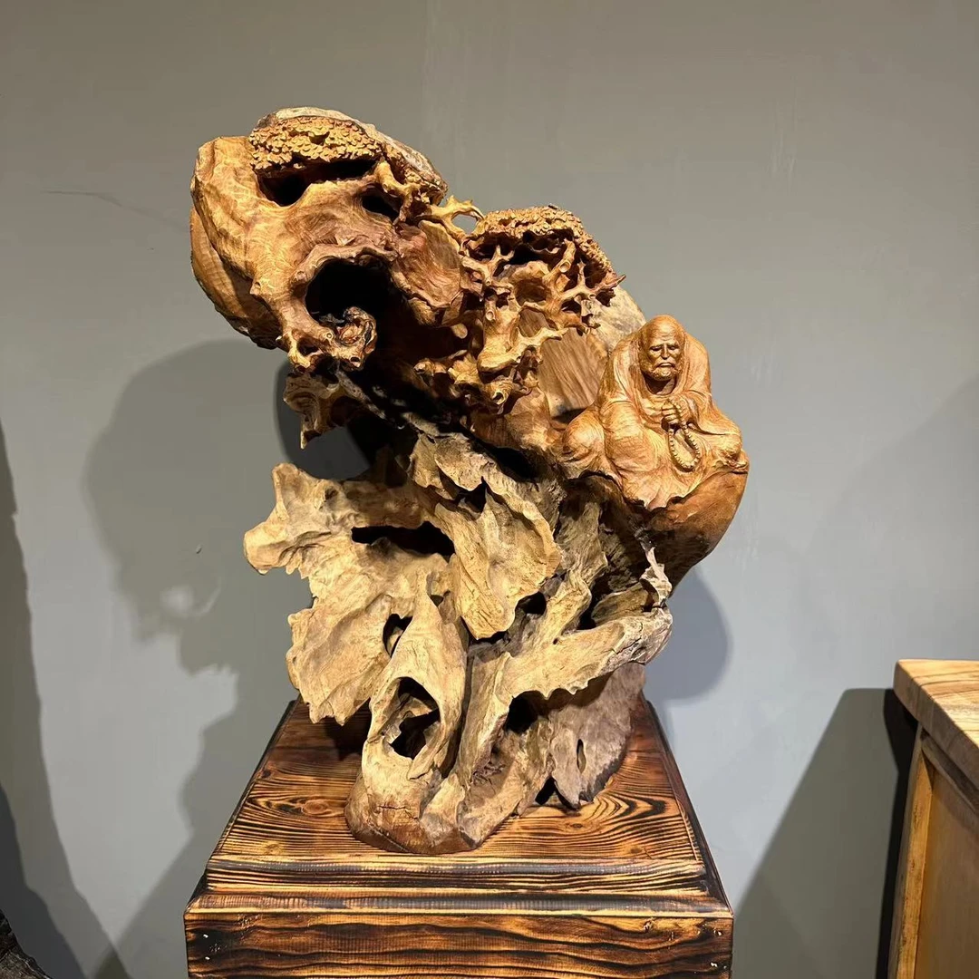 创意家居摆件 《达摩·意境款》香樟木 尺寸：45-40-73