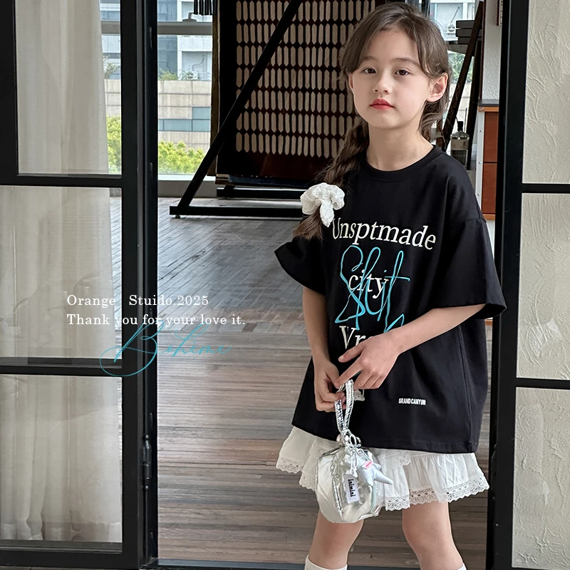 女童T恤2025夏季新款夏装儿童韩版印花上衣中大童女孩半袖体恤