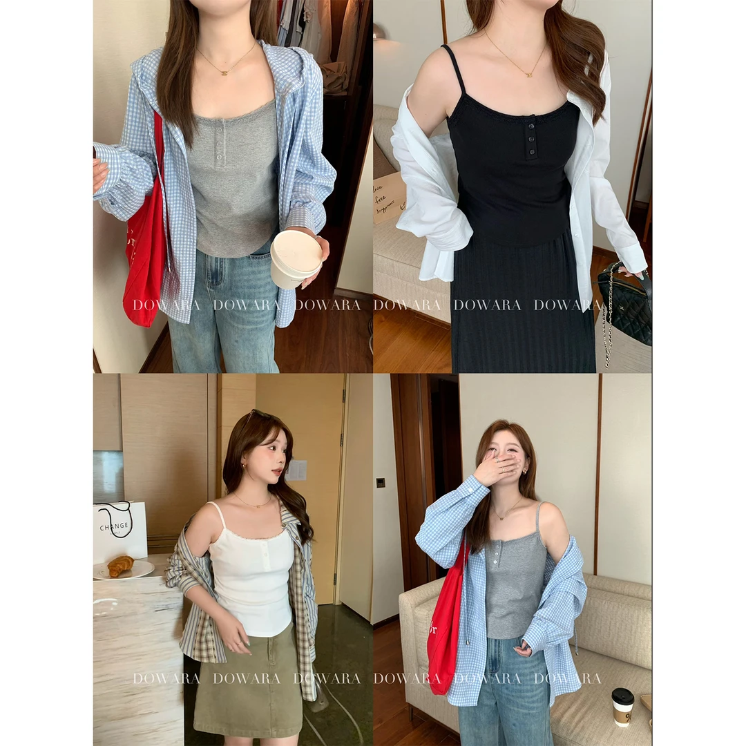 大婉酱微胖定制法式性感风背心吊带设计感百搭显瘦内搭上衣 6692D