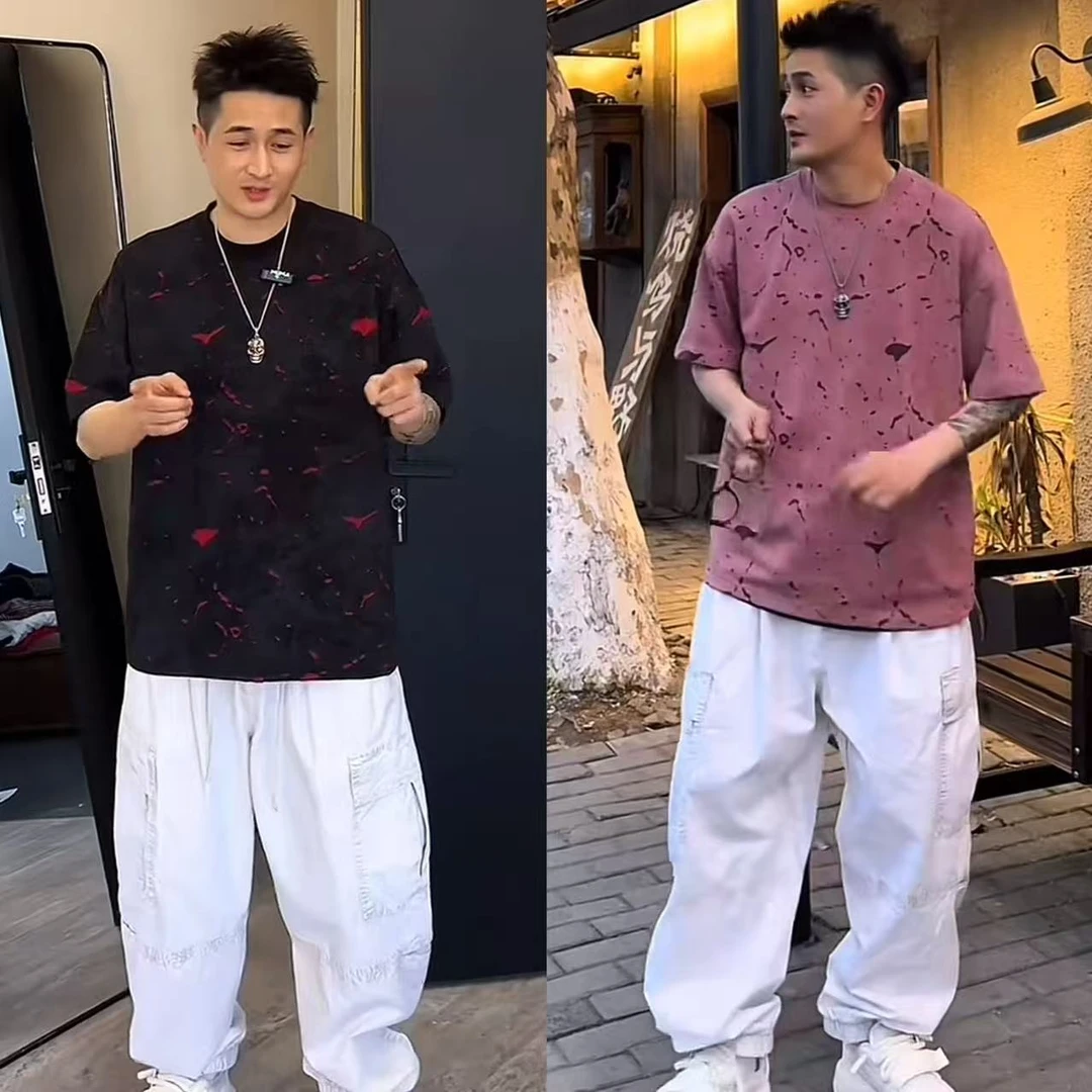 【原创设计款】2025夏季新款美式高街潮牌破洞短袖T恤上衣男