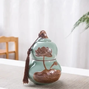 【现货】哥窑葫芦莲花茶叶罐E306