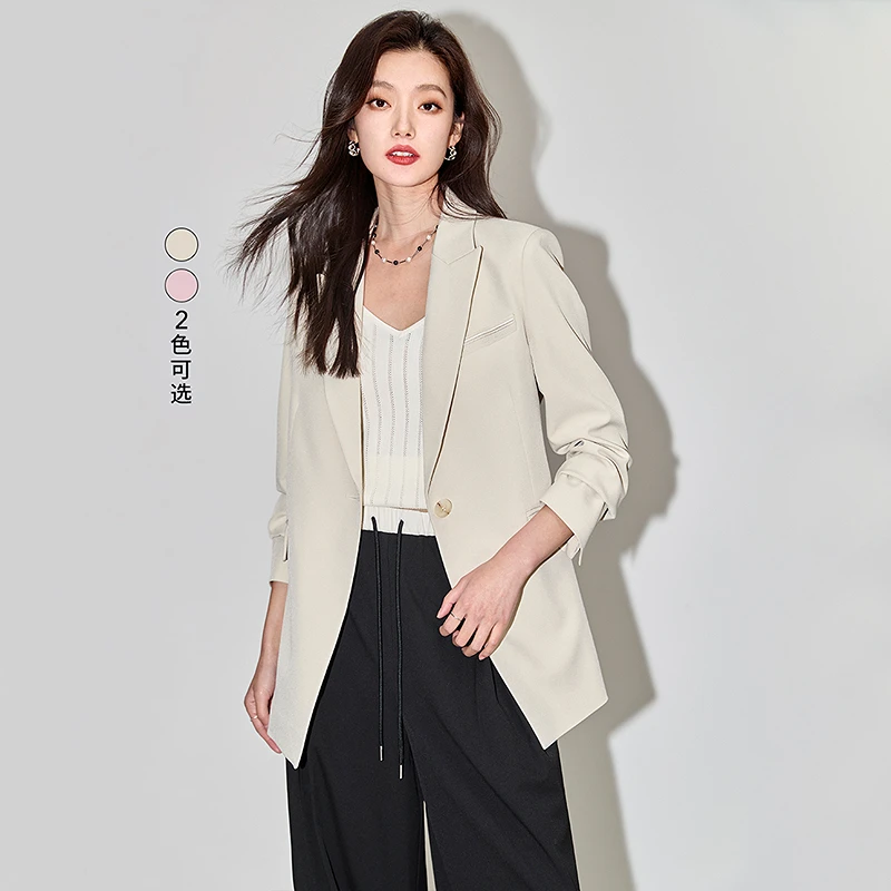 LILY时尚气质垫肩舒适一粒扣休闲通勤百搭西服外套女124149C2943