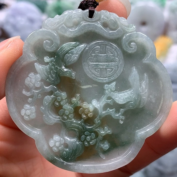 翡翠未镶嵌颈饰鸟语花香喜上眉梢如意锁福利