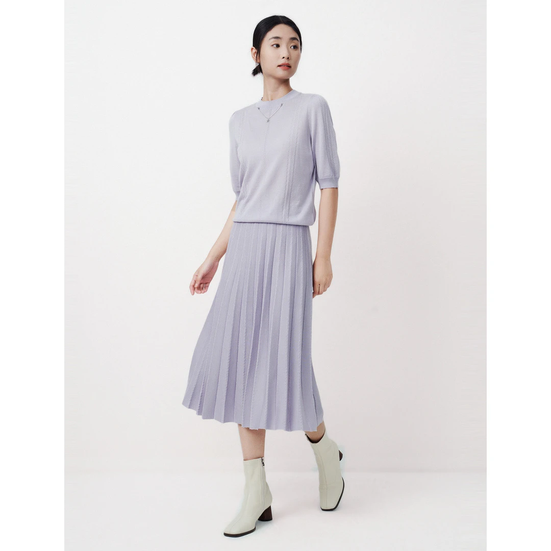 【晨粉专享价】秋冬绵羊毛纯色舒适优雅高腰百褶裙裙子女