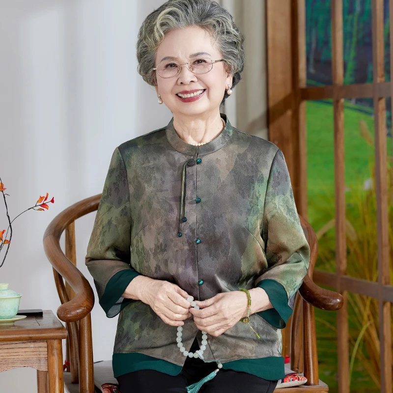 奶奶夏装衬衫唐装上衣中老年人妈妈夏季衬衣七分袖老太太国风衣服