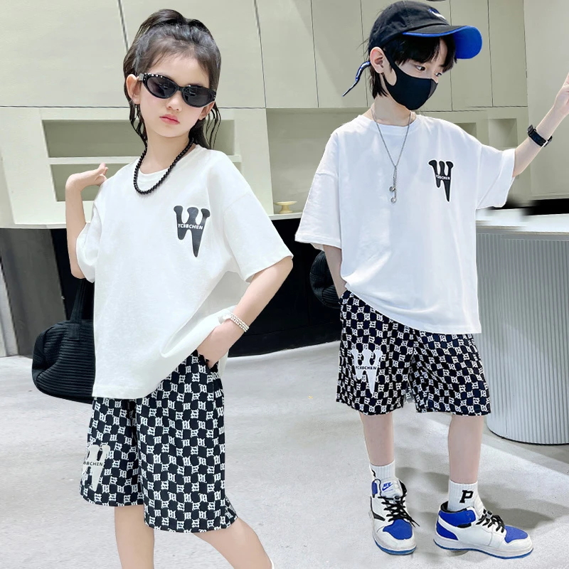 男女童夏装套装2025新款儿童洋气时髦短袖两件套夏季学生运动衣服
