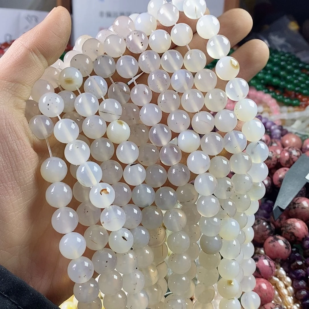 玛瑙/玉髓珠宝半成品合金一条天然10mm冰漂白玛瑙圆珠