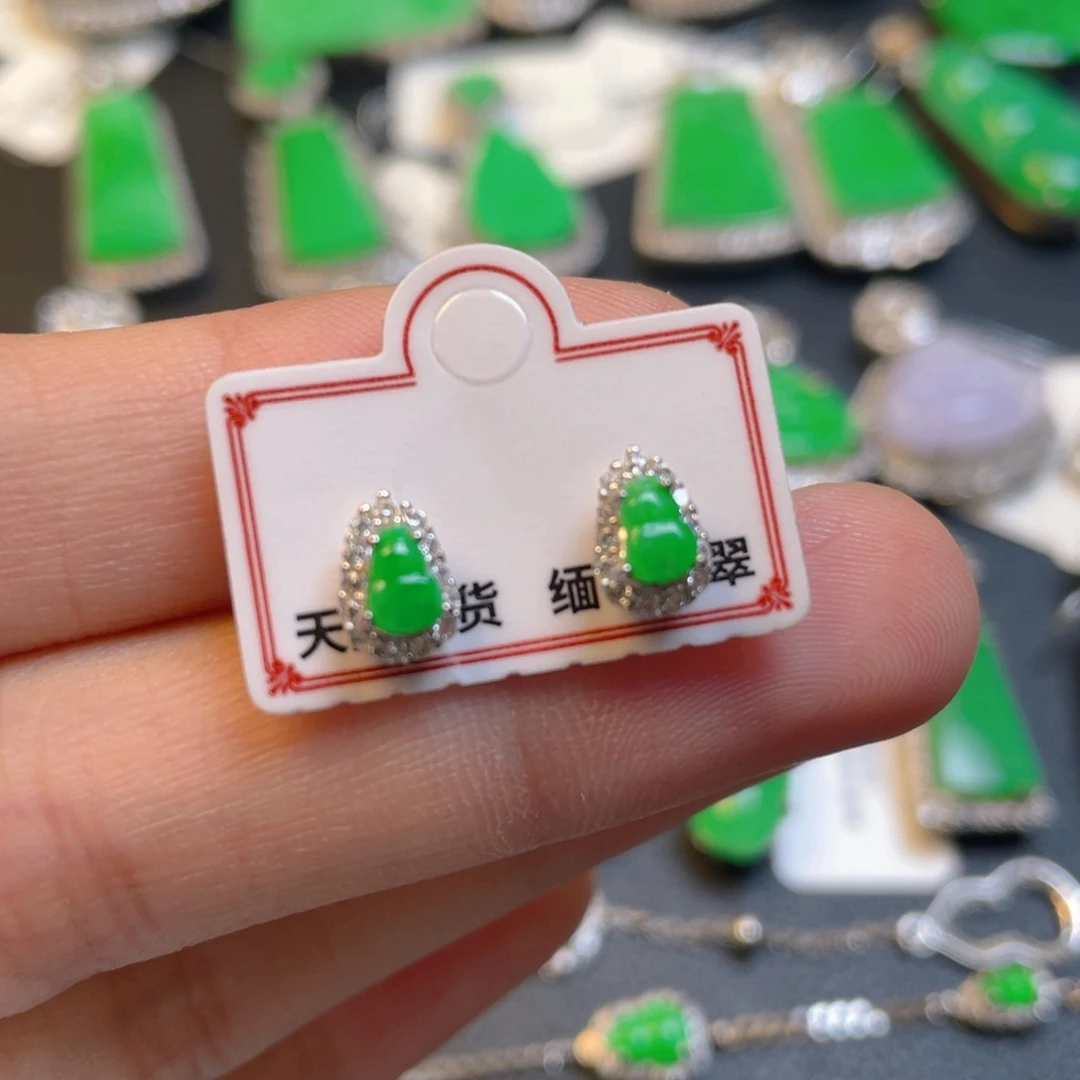 翡翠银S925镶嵌颈饰耳钉