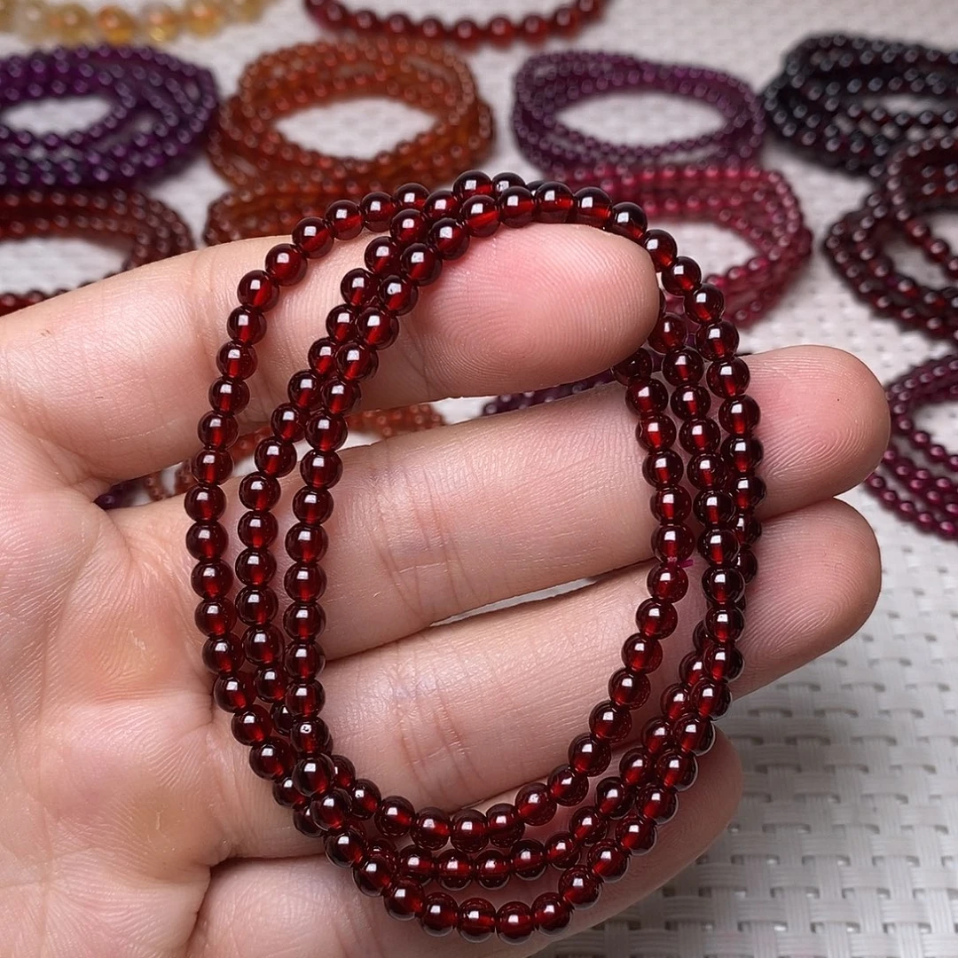 石榴石手链未镶嵌卡4全净体酒红色