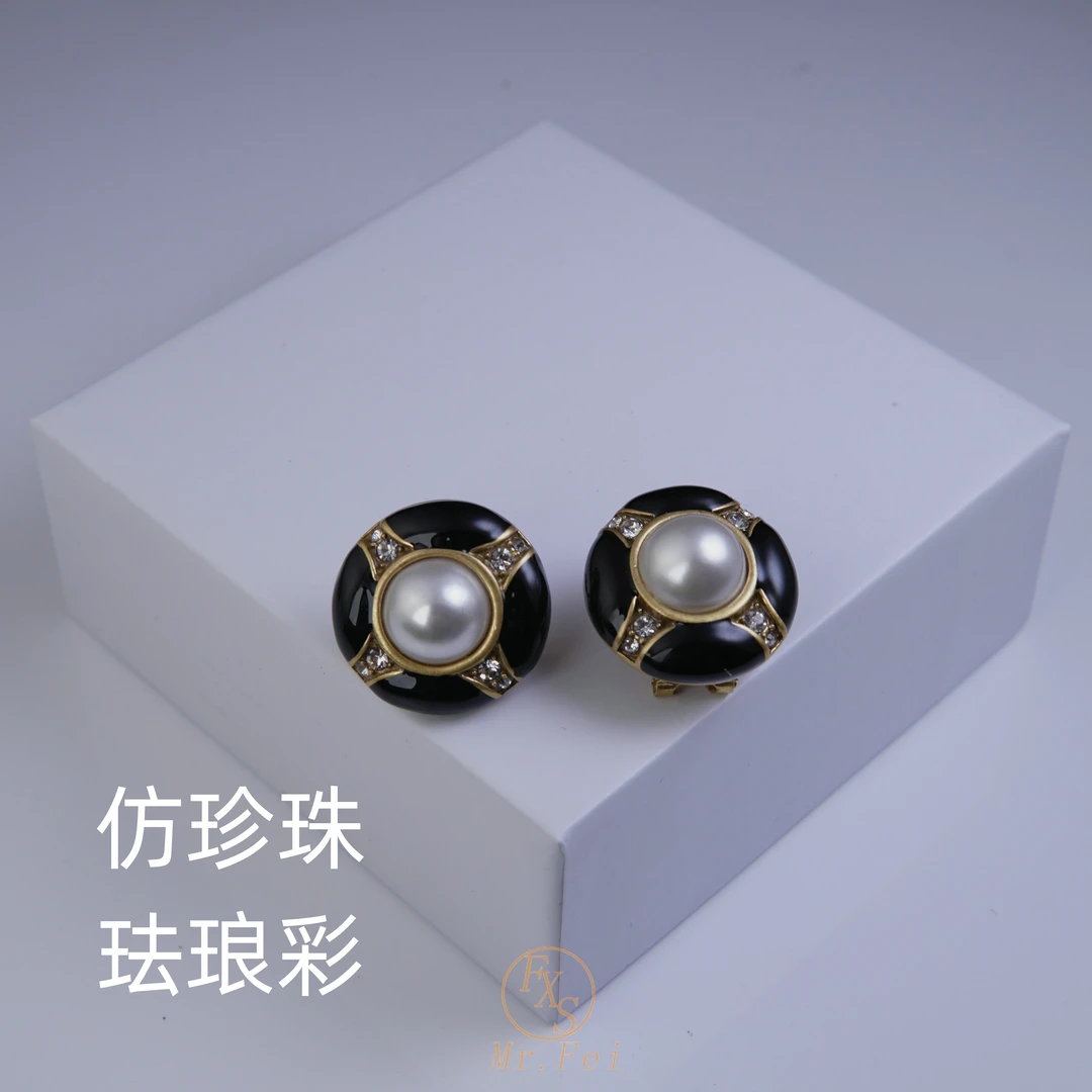 铜合金仿珍珠耳饰 铜合金 玻璃 仿珍珠 珐琅彩耳饰~2027