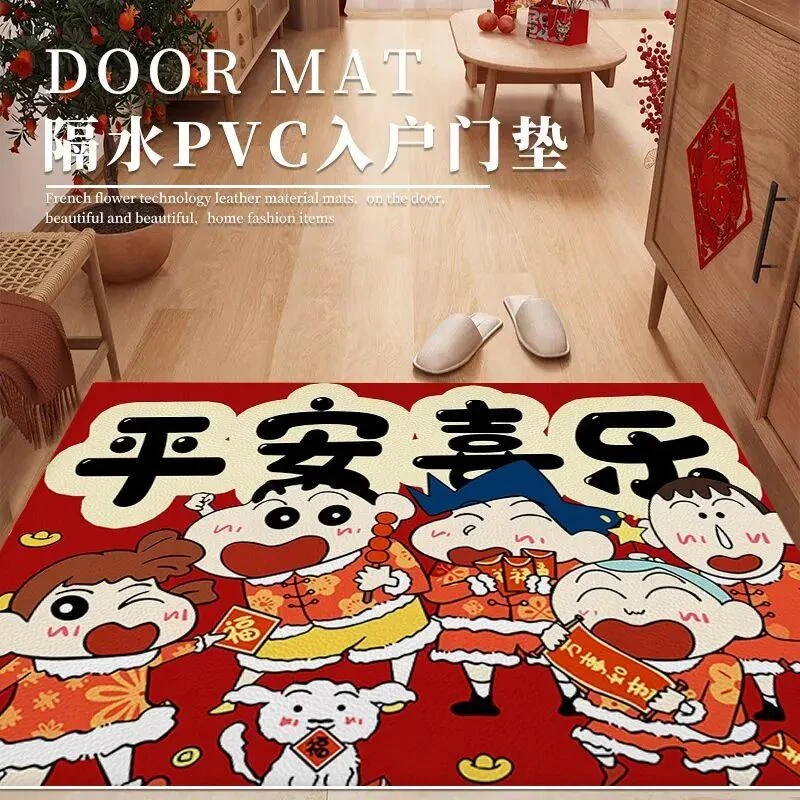 蜡笔小新入户门地垫红色新年地垫防水可擦家用玄关垫进门垫