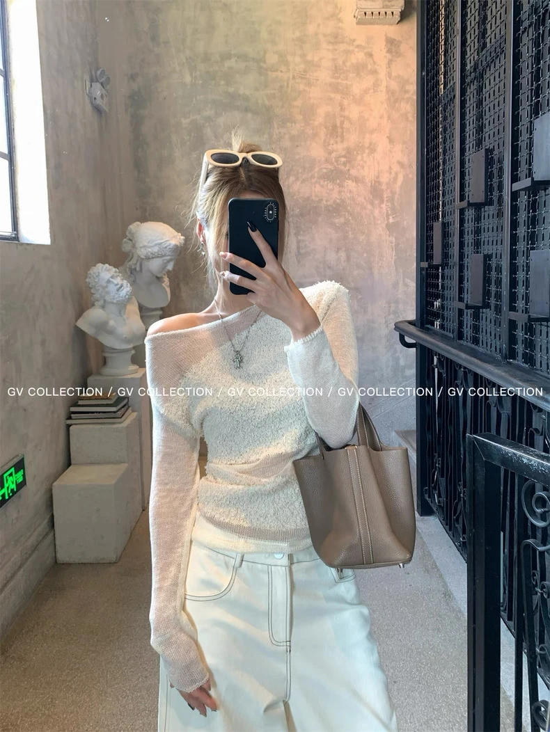 【清透初春】简约镂空立体拼接针织上衣气质风轻薄小罩衫#802