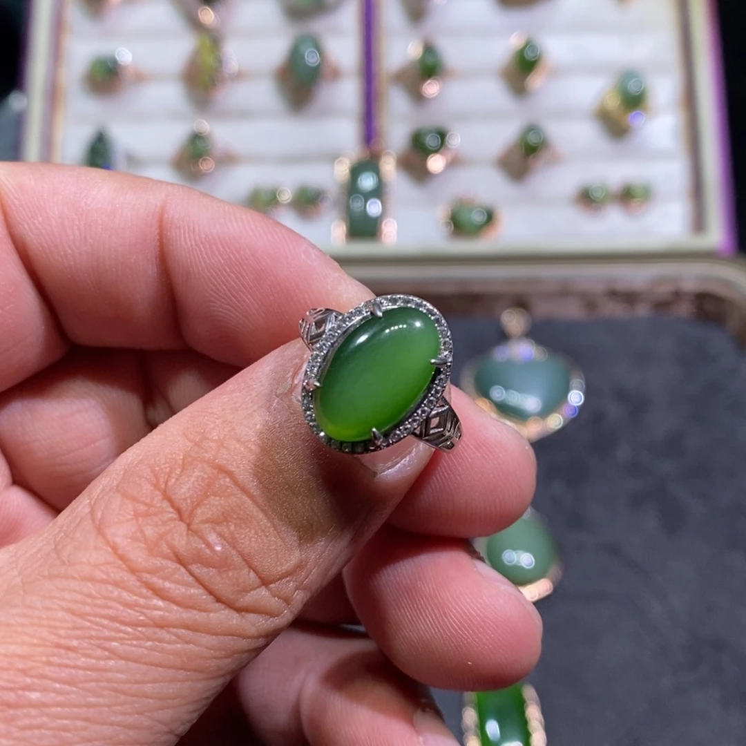 和田玉（碧玉）戒指银S925镶嵌