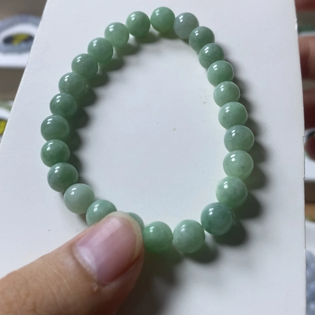 翡翠未镶嵌手链满绿圆珠卡7.4