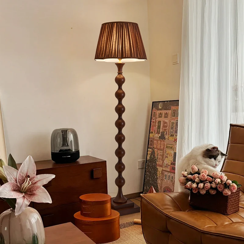 中古风落地灯客厅沙发旁高级感装饰灯卧室复古实木卧室床头氛围灯