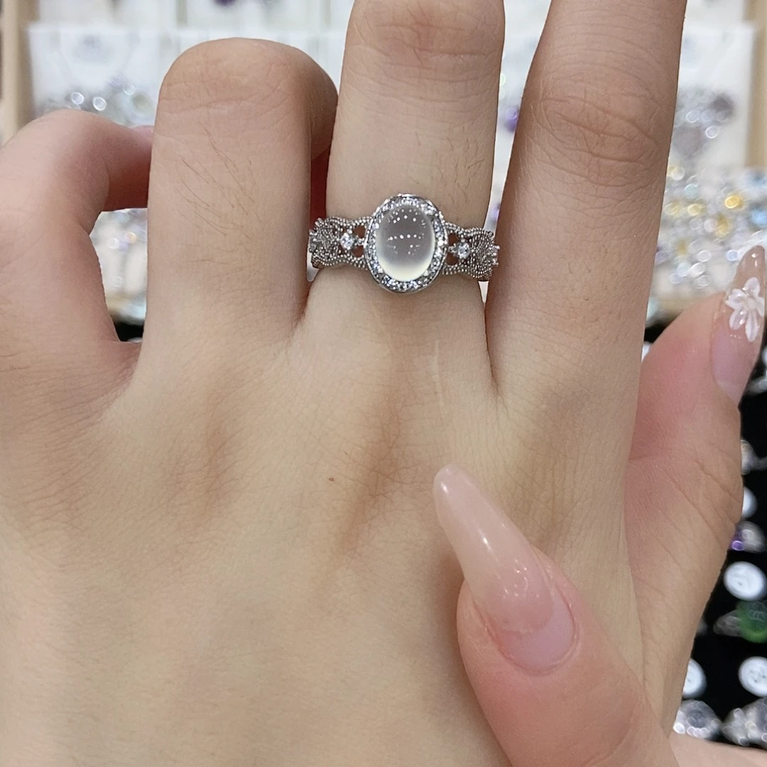 缺***眼岫玉银S925镶嵌戒指