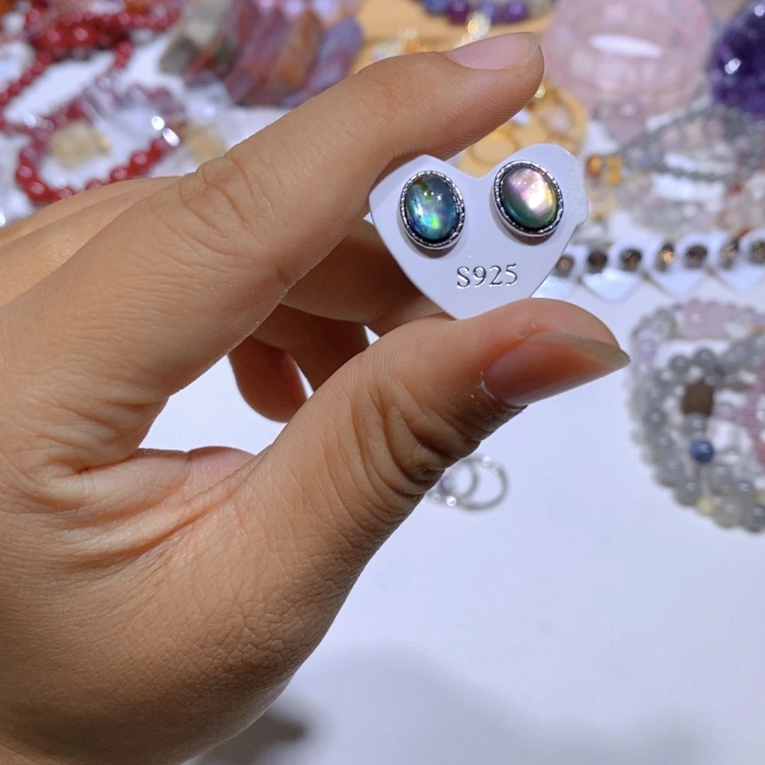 贝壳非金属925银鲍鱼贝耳钉