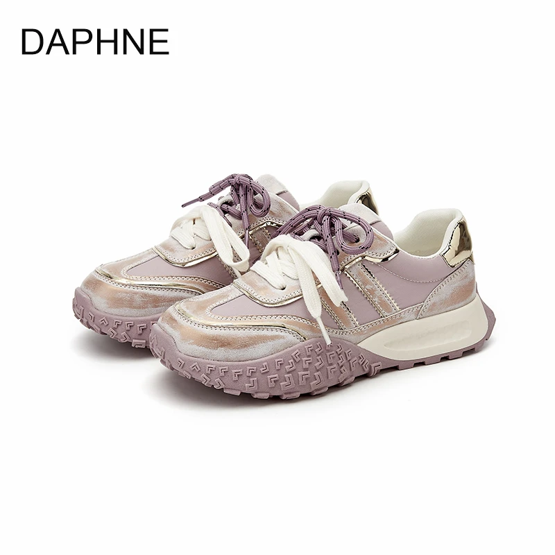 达芙妮2025春季新款厚底阿甘鞋百搭双系带运动复古擦色德训鞋