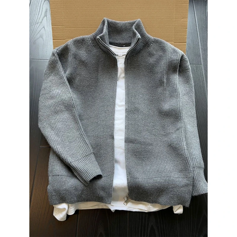 春秋季cleanfit双拉链针织外套男女百搭慵懒风高级感立领开衫卫衣