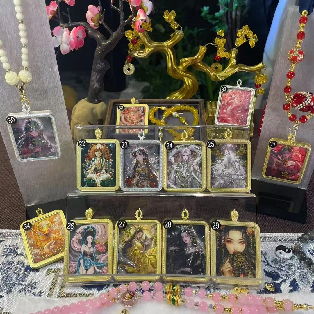 【星唐】半手绘粗砂单双面唐卡项链扎基拉姆龙凤生肖八大护法五爷