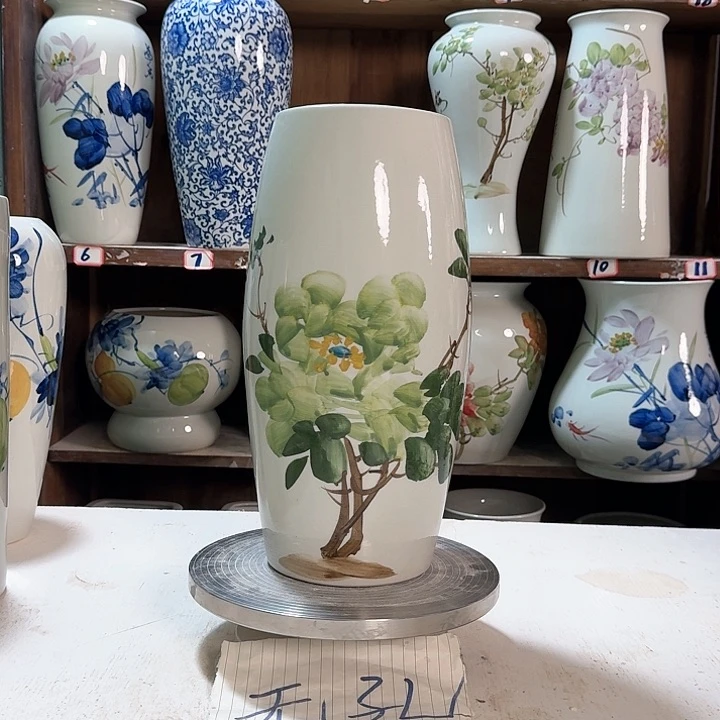 瓶高33腰鼓绿绿绿牡丹 新款陶瓷陶瓷