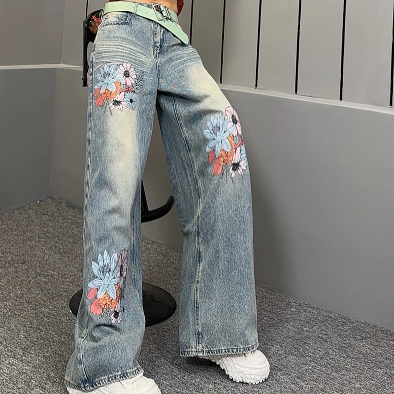 复古直筒牛仔裤女2025小众设计感时尚宽松阔腿休闲牛仔裤女-6093