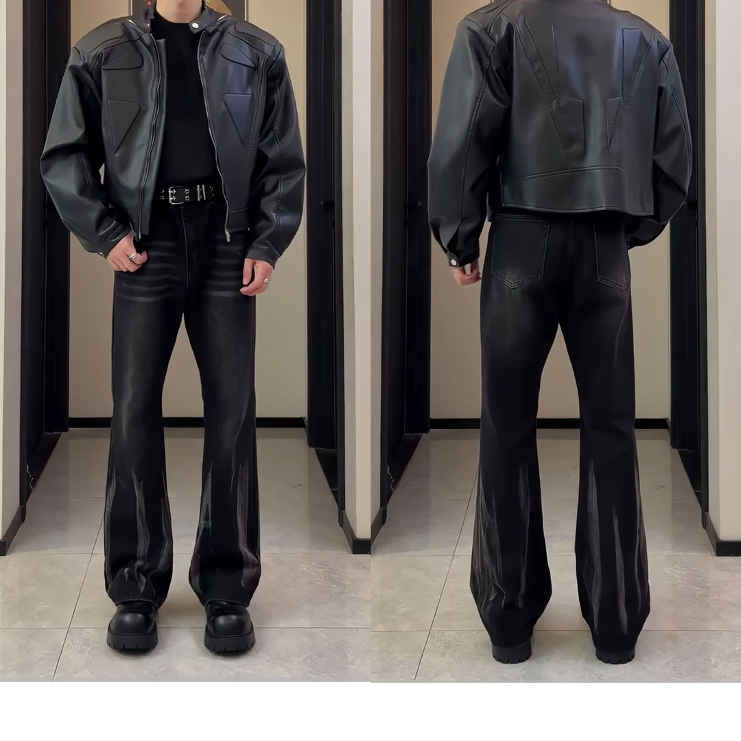 新款美式复古巴家cleanfit牛仔裤休闲设计感显瘦百搭微喇长裤